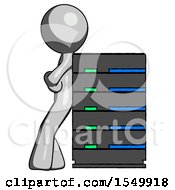 Poster, Art Print Of Gray Design Mascot Man Resting Against Server Rack
