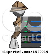 Poster, Art Print Of Gray Explorer Ranger Man Resting Against Server Rack