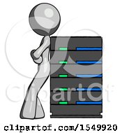 Poster, Art Print Of Gray Design Mascot Woman Resting Against Server Rack