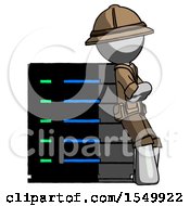Poster, Art Print Of Gray Explorer Ranger Man Resting Against Server Rack Viewed At Angle