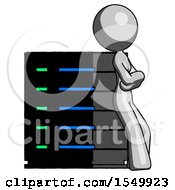 Poster, Art Print Of Gray Design Mascot Woman Resting Against Server Rack Viewed At Angle