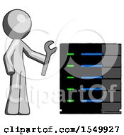 Poster, Art Print Of Gray Design Mascot Man Server Administrator Doing Repairs