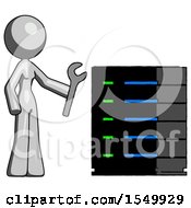 Poster, Art Print Of Gray Design Mascot Woman Server Administrator Doing Repairs