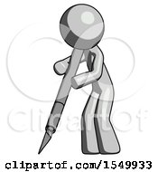 Poster, Art Print Of Gray Design Mascot Man Cutting With Large Scalpel