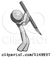 Gray Design Mascot Man Stabbing Or Cutting With Scalpel