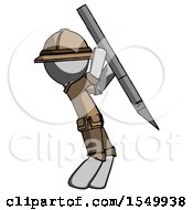 Poster, Art Print Of Gray Explorer Ranger Man Stabbing Or Cutting With Scalpel