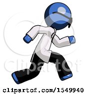 Blue Doctor Scientist Man Running Fast Right