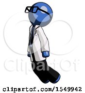Poster, Art Print Of Blue Doctor Scientist Man Floating Through Air Left