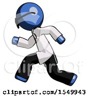 Blue Doctor Scientist Man Running Fast Left