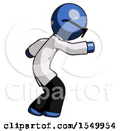 Blue Doctor Scientist Man Sneaking While Reaching For Something
