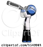 Blue Doctor Scientist Man Thermometer In Mouth
