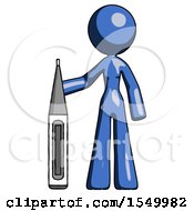 Poster, Art Print Of Blue Design Mascot Woman Standing With Large Thermometer