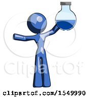 Blue Design Mascot Woman Holding Large Round Flask Or Beaker