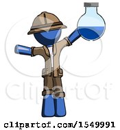 Poster, Art Print Of Blue Explorer Ranger Man Holding Large Round Flask Or Beaker
