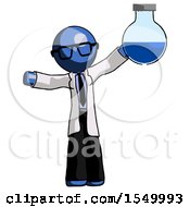 Poster, Art Print Of Blue Doctor Scientist Man Holding Large Round Flask Or Beaker