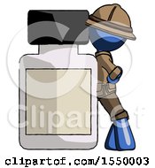 Poster, Art Print Of Blue Explorer Ranger Man Leaning Against Large Medicine Bottle