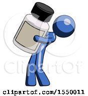 Blue Design Mascot Woman Holding Large White Medicine Bottle