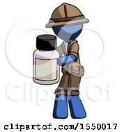 Poster, Art Print Of Blue Explorer Ranger Man Holding White Medicine Bottle
