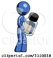 Blue Design Mascot Woman Holding Glass Medicine Bottle
