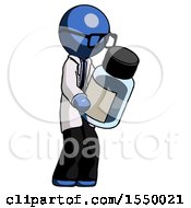 Blue Doctor Scientist Man Holding Glass Medicine Bottle
