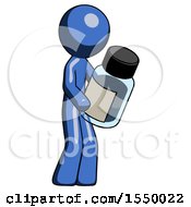 Blue Design Mascot Man Holding Glass Medicine Bottle