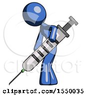 Poster, Art Print Of Blue Design Mascot Woman Using Syringe Giving Injection