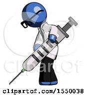 Poster, Art Print Of Blue Doctor Scientist Man Using Syringe Giving Injection