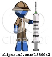 Poster, Art Print Of Blue Explorer Ranger Man Holding Large Syringe