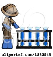 Poster, Art Print Of Blue Explorer Ranger Man Using Test Tubes Or Vials On Rack