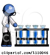 Poster, Art Print Of Blue Doctor Scientist Man Using Test Tubes Or Vials On Rack