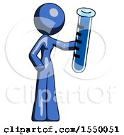 Blue Design Mascot Woman Holding Large Test Tube