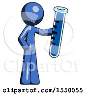 Blue Design Mascot Man Holding Large Test Tube
