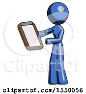 Poster, Art Print Of Blue Design Mascot Woman Reviewing Stuff On Clipboard