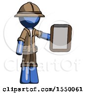 Poster, Art Print Of Blue Explorer Ranger Man Showing Clipboard To Viewer