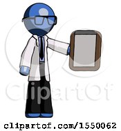 Poster, Art Print Of Blue Doctor Scientist Man Showing Clipboard To Viewer