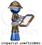Poster, Art Print Of Blue Explorer Ranger Man Using Clipboard And Pencil