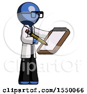 Poster, Art Print Of Blue Doctor Scientist Man Using Clipboard And Pencil
