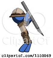 Poster, Art Print Of Blue Explorer Ranger Man Stabbing Or Cutting With Scalpel