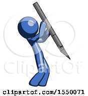 Blue Design Mascot Man Stabbing Or Cutting With Scalpel