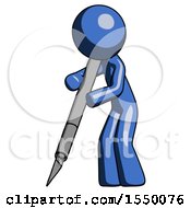 Poster, Art Print Of Blue Design Mascot Man Cutting With Large Scalpel