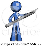 Poster, Art Print Of Blue Design Mascot Woman Holding Large Scalpel