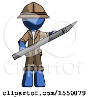 Blue Explorer Ranger Man Holding Large Scalpel