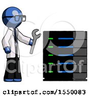 Poster, Art Print Of Blue Doctor Scientist Man Server Administrator Doing Repairs