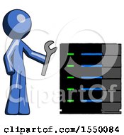 Poster, Art Print Of Blue Design Mascot Man Server Administrator Doing Repairs