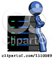 Poster, Art Print Of Blue Design Mascot Woman Resting Against Server Rack Viewed At Angle