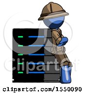 Poster, Art Print Of Blue Explorer Ranger Man Resting Against Server Rack Viewed At Angle