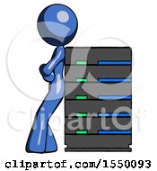 Poster, Art Print Of Blue Design Mascot Woman Resting Against Server Rack