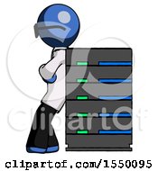 Poster, Art Print Of Blue Doctor Scientist Man Resting Against Server Rack