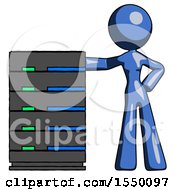 Poster, Art Print Of Blue Design Mascot Woman With Server Rack Leaning Confidently Against It