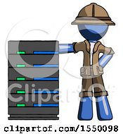 Poster, Art Print Of Blue Explorer Ranger Man With Server Rack Leaning Confidently Against It